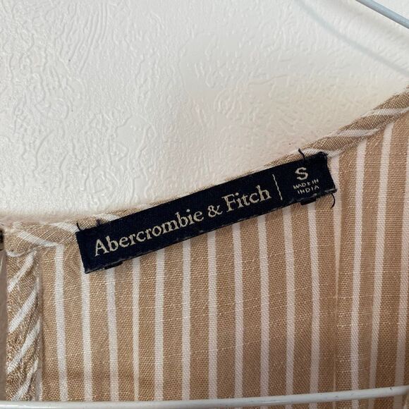 Abercrombie & Fitch Striped Sleeveless Jumpsuit Women’s Small | Tan Beige One Pi - Picture 3 of 6